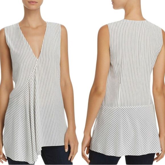 NWT Theory Pinstripe Fluid Asymmetrical Silk Top Size Small - Picture 2 of 7